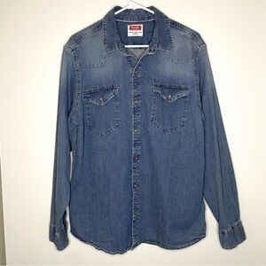 Wrangler Men’s Western Denim Long Sleeve Pearl Snap Shirt Size L